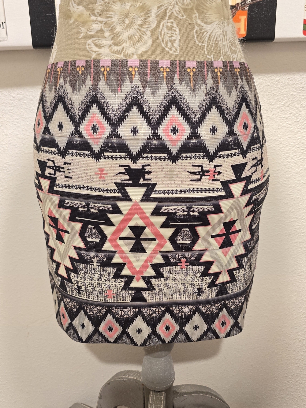Material Girl Aztec-Pattern Mini Skirt in Pink, Black & Cream